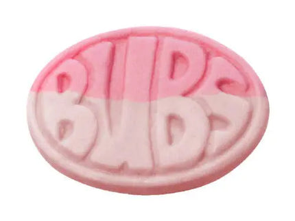 Pink oval candy with the word ‘BUBS’ embossed on it twice.