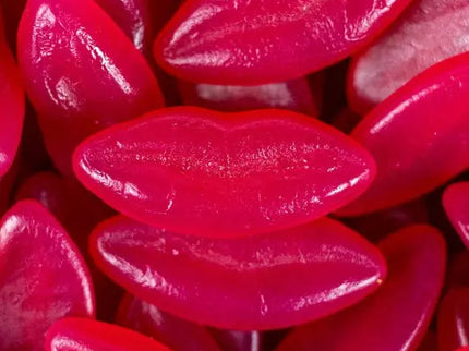 Bright red candies shaped like lips.