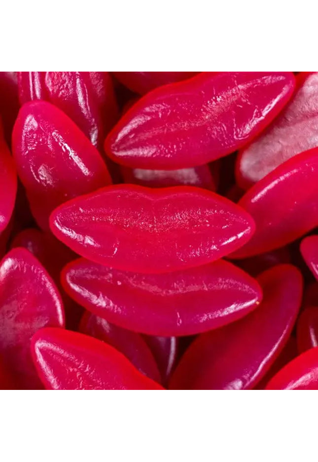 Bright red candies shaped like lips.