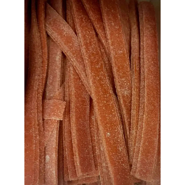 Unwrapped Sour Strawberry Belts by Nikki's Candy