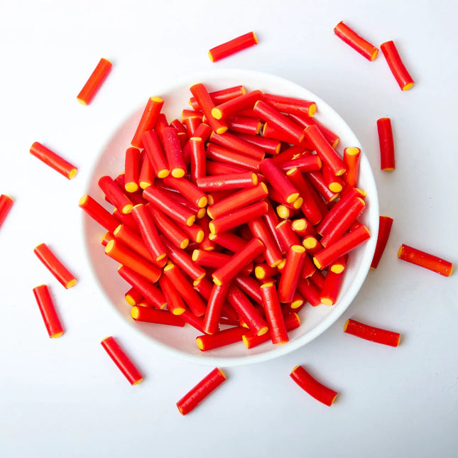 Lemon Rhubarb Red Licorice Logs by Nikki's Candy